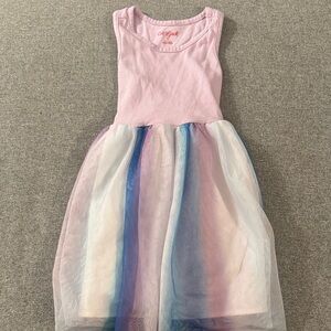 5/$15- Cat & Jack Pink Tank Tulle Dress with Pastel Rainbow Skirt